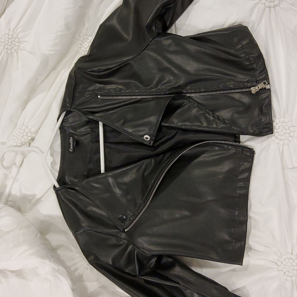 Black crop leather jacket (not real leather)